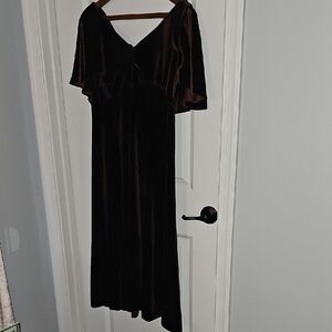 DKNY Elegant Brown Velvet Flowing Evening Dress